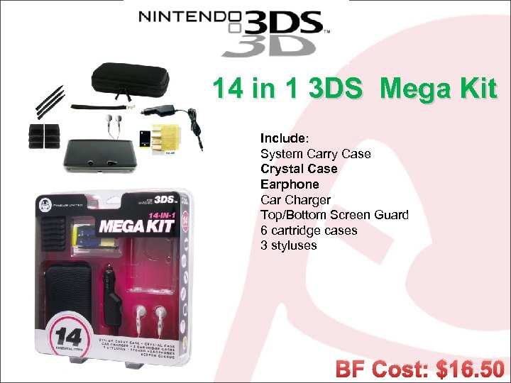 14 in 1 3 DS Mega Kit Include: System Carry Case Crystal Case Earphone