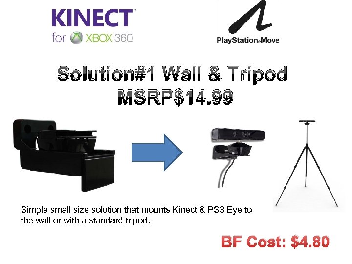 Solution#1 Wall & Tripod MSRP$14. 99 Simple small size solution that mounts Kinect &