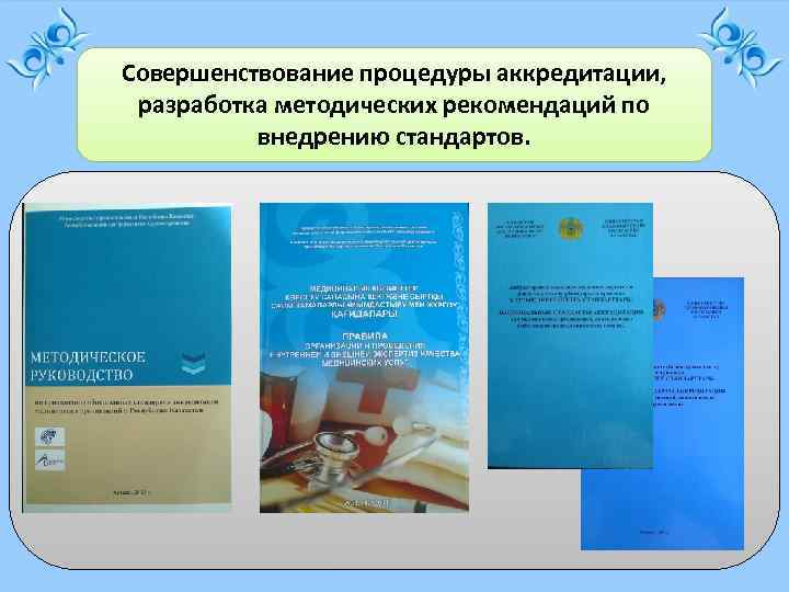 Совершенствование процедуры аккредитации, разработка методических рекомендаций по внедрению стандартов. 