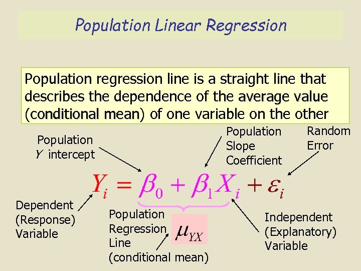 Population Linear Regression Population regression line is a straight line that describes the dependence
