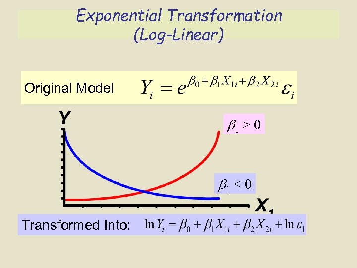 Exponential Transformation (Log-Linear) Original Model 1 > 0 1 < 0 Transformed Into: 
