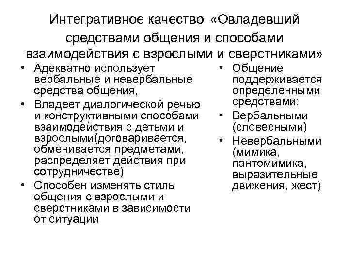 Интегративное качество «Овладевший средствами общения и способами взаимодействия с взрослыми и сверстниками» • Адекватно