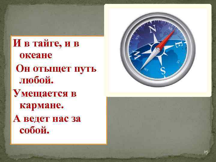 И в тайге, и в океане Он отыщет путь любой. Умещается в кармане. А