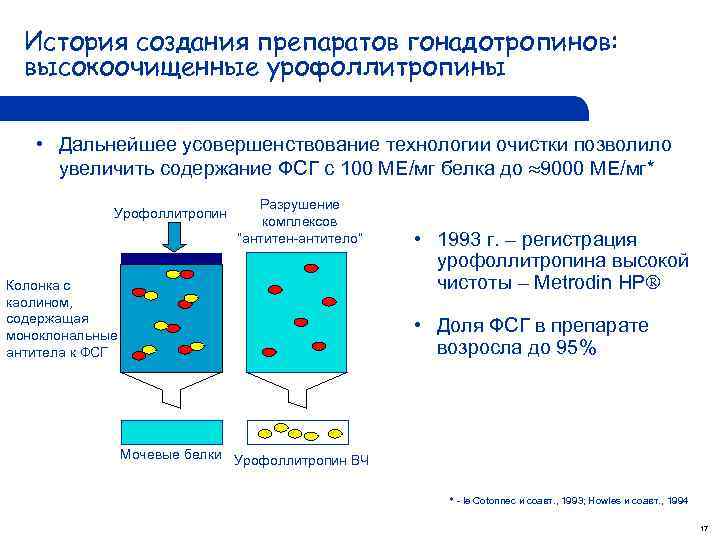История создания препаратов гонадотропинов: высокоочищенные урофоллитропины • Дальнейшее усовершенствование технологии очистки позволило увеличить содержание