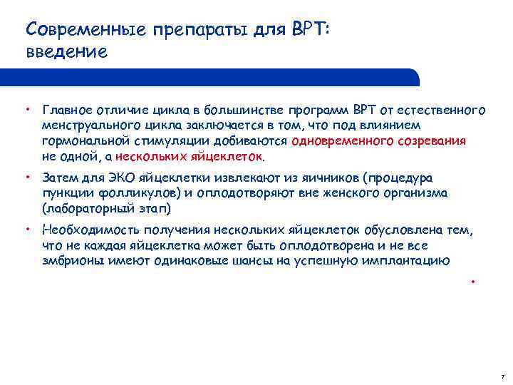 Современные препараты для ВРТ: введение • Главное отличие цикла в большинстве программ ВРТ от