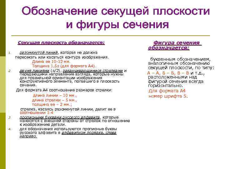 Секущая плоскость обозначается: 1. 2. 3. 4. разомкнутой линий, которая не должна пересекать или