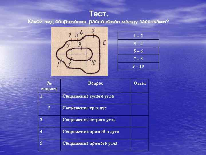 Тест. Какой вид сопряжения расположен между засечками? 1– 2 3– 4 5– 6 7–