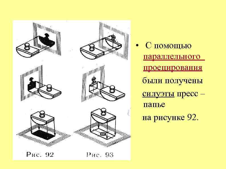  • С помощью параллельного проецирования были получены силуэты пресс – папье на рисунке