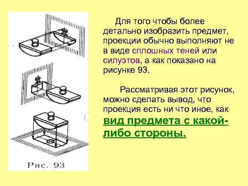 Для того чтобы более детально изобразить предмет, проекции обычно выполняют не в виде сплошных