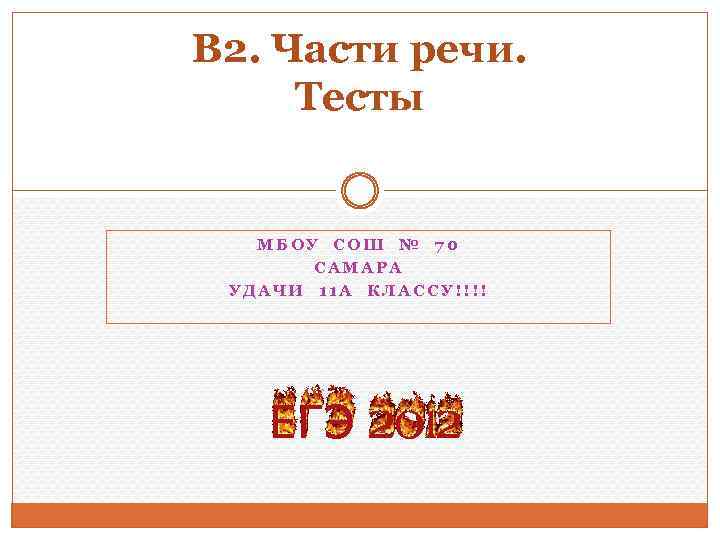 В 2. Части речи. Тесты МБОУ СОШ № 70 САМАРА УДАЧИ 11 А КЛАССУ!!!!