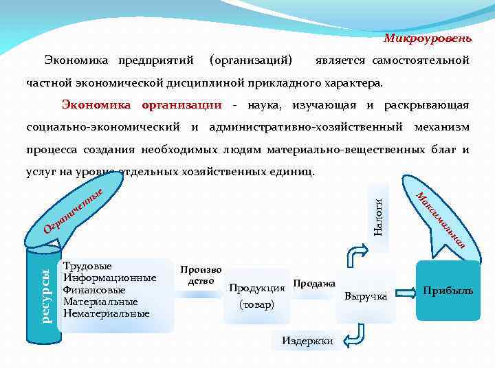  Микроуровень Экономика предприятий (организаций) является самостоятельной частной экономической дисциплиной прикладного характера. Экономика организации