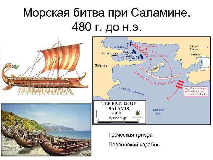 Морская битва при Саламине. 480 г. до н. э. Греческая триера Персидский корабль 