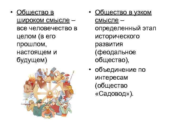  • Общество в широком смысле – все человечество в целом (в его прошлом,