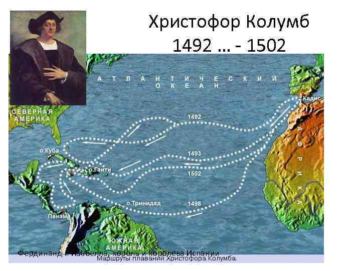 Христофор Колумб 1492 … - 1502 Фердинанд и Изабелла, король и королева Испании 