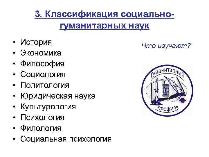 3. Классификация социальногуманитарных наук • • • История Экономика Философия Социология Политология Юридическая наука
