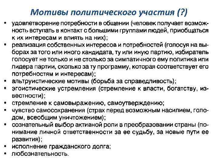 Мотивы политического участия (? ) 