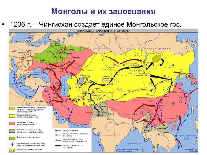 Монголы и их завоевания • 1206 г. – Чингисхан создает единое Монгольское гос. 