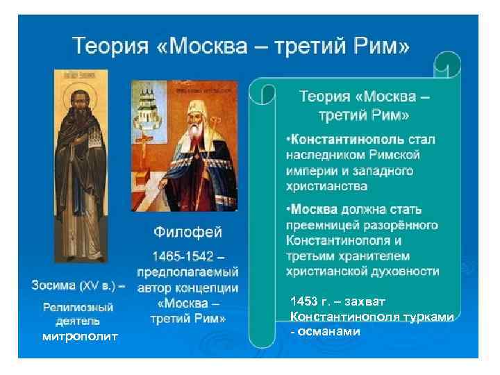 митрополит 1453 г. – захват Константинополя турками - османами 