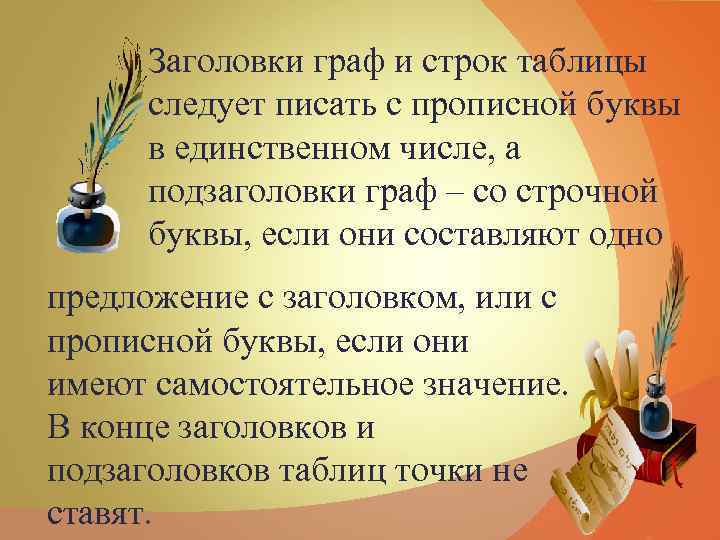 Заголовки граф и строк таблицы следует писать с прописной буквы в единственном числе, а