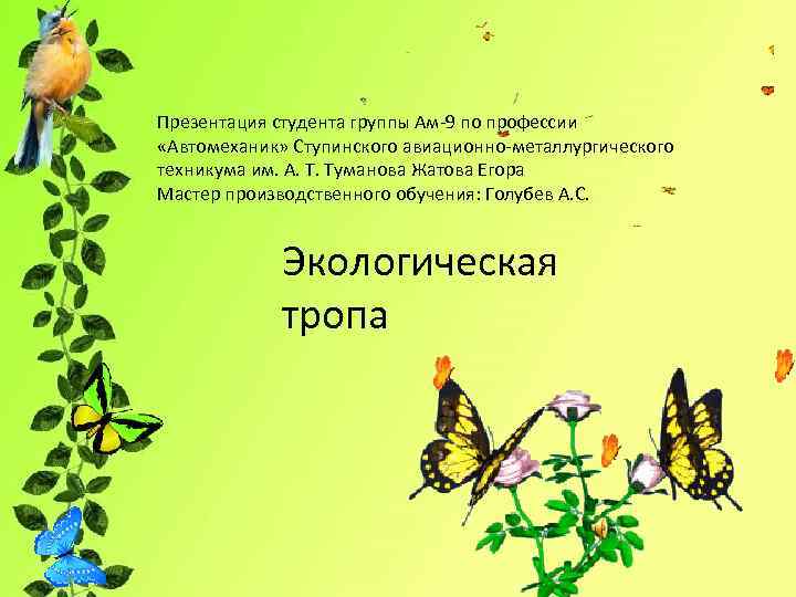 Презентация студента группы Ам-9 по профессии «Автомеханик» Ступинского авиационно-металлургического техникума им. А. Т. Туманова
