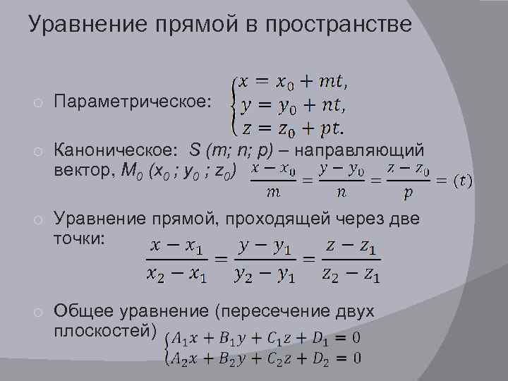 Уравнение пересечения прямых