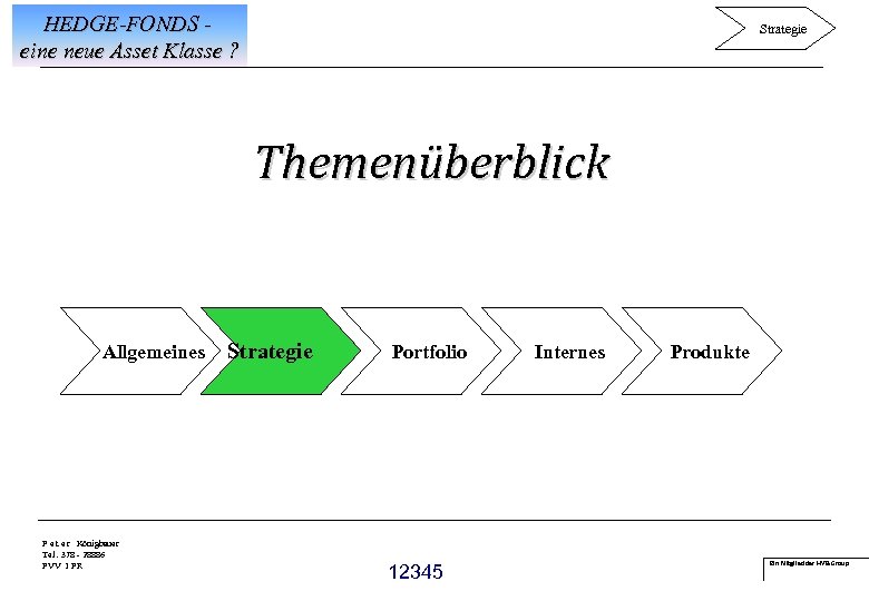 HEDGE-FONDS eine neue Asset Klasse ? Strategie Themenüberblick Allgemeines P e t e r