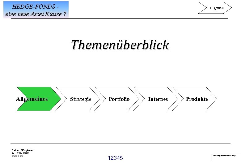 HEDGE-FONDS eine neue Asset Klasse ? allgemein Themenüberblick Allgemeines P e t e r