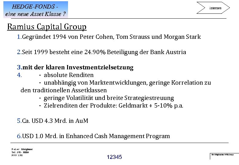 HEDGE-FONDS eine neue Asset Klasse ? internes Ramius Capital Group 1. Gegründet 1994 von