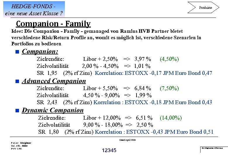 HEDGE-FONDS eine neue Asset Klasse ? Produkte Companion - Family Idee: Die Companion -