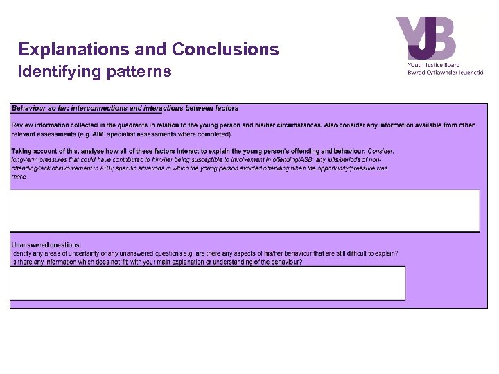 Explanations and Conclusions Identifying patterns 