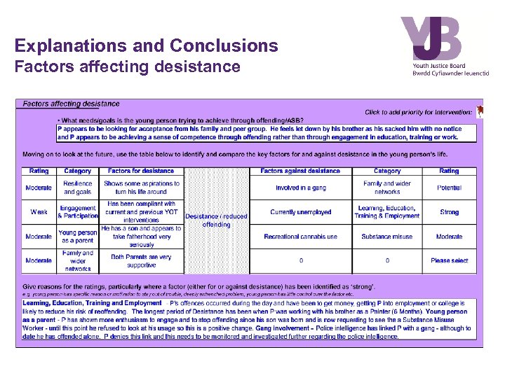 Explanations and Conclusions Factors affecting desistance 