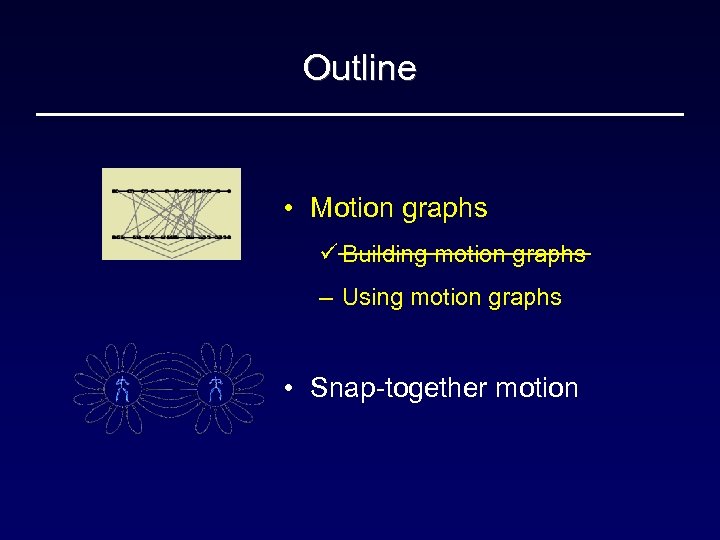 Outline • Motion graphs ü Building motion graphs – Using motion graphs • Snap-together
