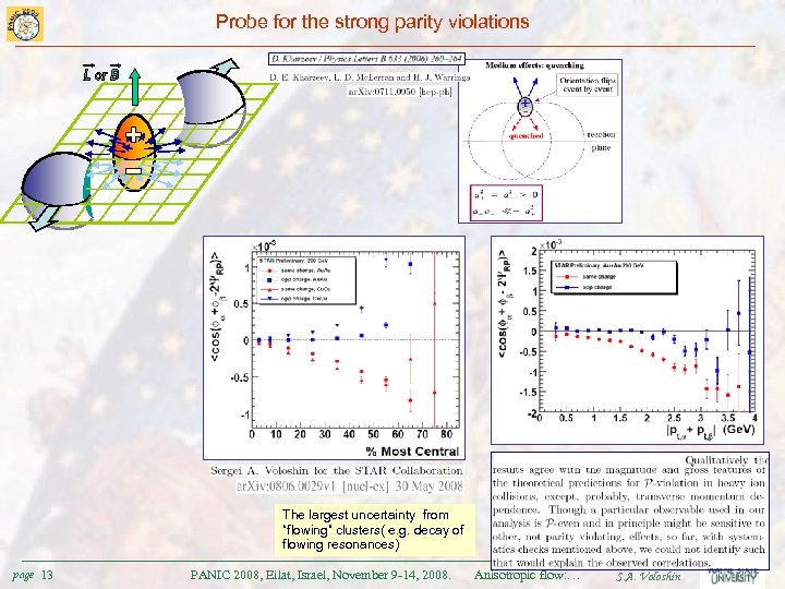 Probe for the strong parity violations The largest uncertainty from “flowing” clusters( e. g.