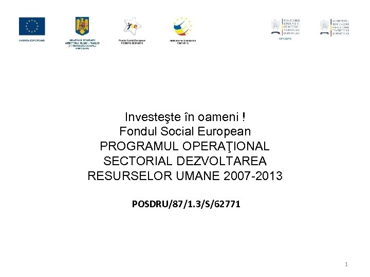 Investeşte în oameni ! Fondul Social European PROGRAMUL OPERAŢIONAL SECTORIAL DEZVOLTAREA RESURSELOR UMANE 2007