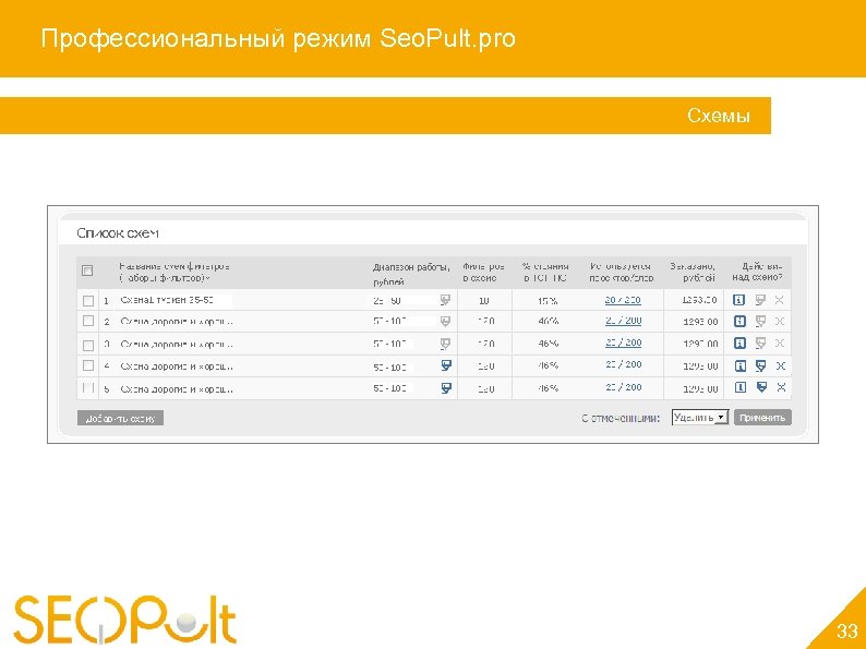 Профессиональный режим Seo. Pult. pro Схемы 33 