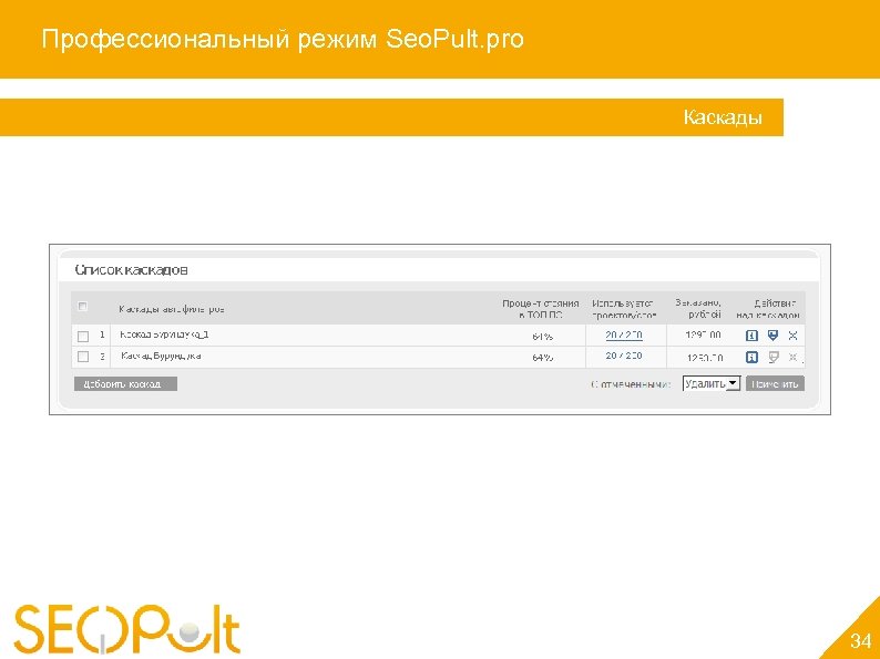 Профессиональный режим Seo. Pult. pro Каскады 34 