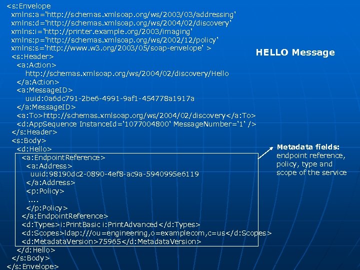  <s: Envelope xmlns: a='http: //schemas. xmlsoap. org/ws/2003/03/addressing' xmlns: d='http: //schemas. xmlsoap. org/ws/2004/02/discovery' xmlns: