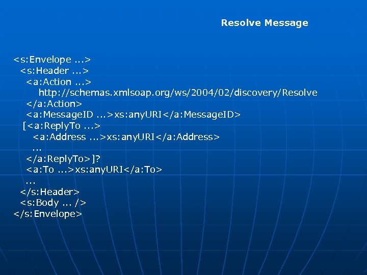 Resolve Message <s: Envelope. . . > <s: Header. . . > <a: Action.