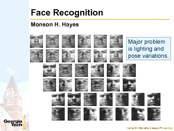 Face Recognition Monson H. Hayes Major problem is lighting and pose variations. Center for