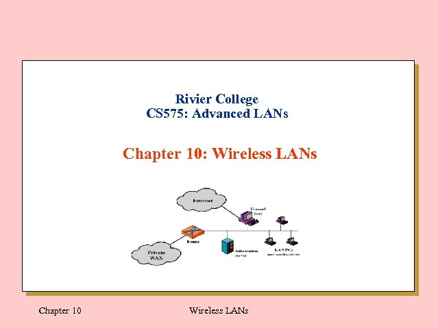 Rivier College CS 575: Advanced LANs Chapter 10: Wireless LANs Chapter 10 Wireless LANs