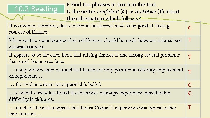 10. 2 Reading E Find the phrases in box b in the text. Is