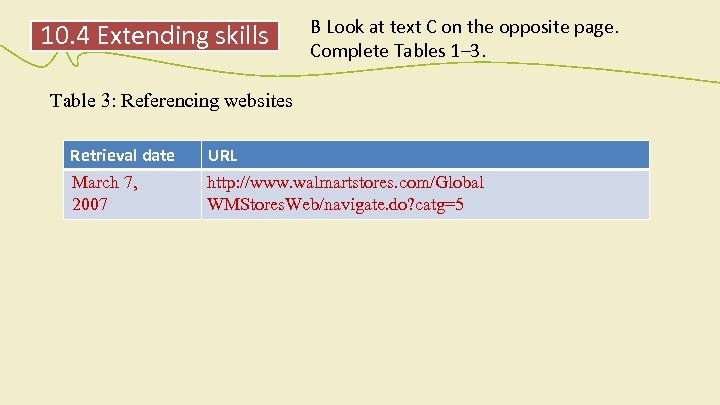 10. 4 Extending skills B Look at text C on the opposite page. Complete