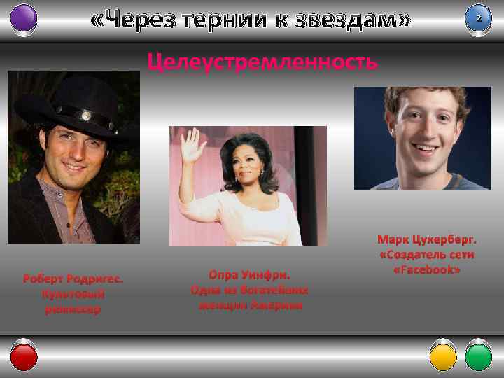  «Через тернии к звездам» Целеустремленность Роберт Родригес. Культовый режиссер Опра Уинфри. Одна из