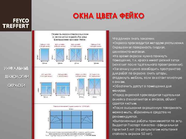 ОКНА ЦВЕТА ФЕЙКО УНИКАЛЬНЫЕ ТЕХНОЛОГИИ ОКРАСКИ Что должен знать заказчик: • Окраска производится методом