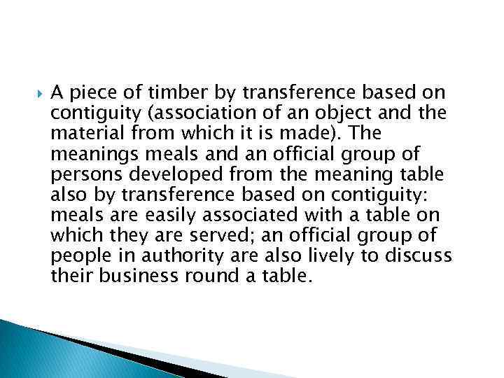  A piece of timber by transference based on contiguity (association of an object