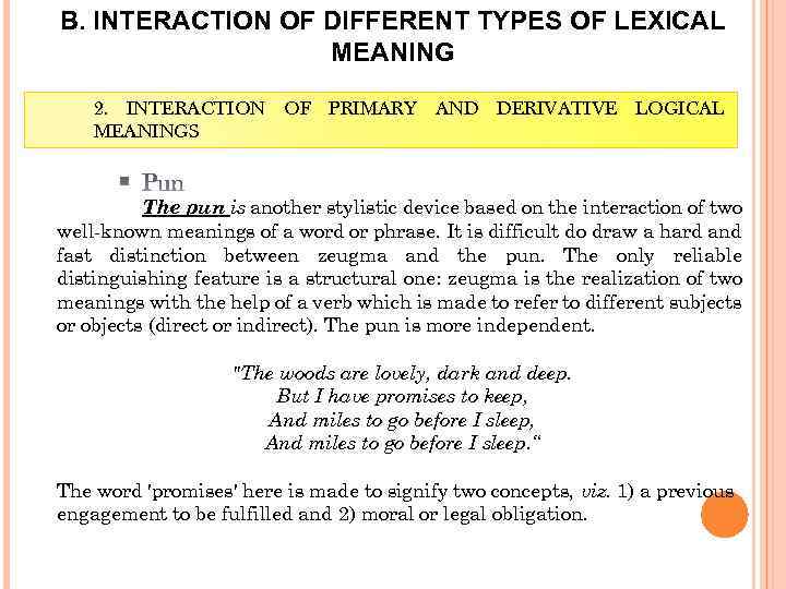 B. INTERACTION OF DIFFERENT TYPES OF LEXICAL MEANING 2. INTERACTION OF PRIMARY AND DERIVATIVE