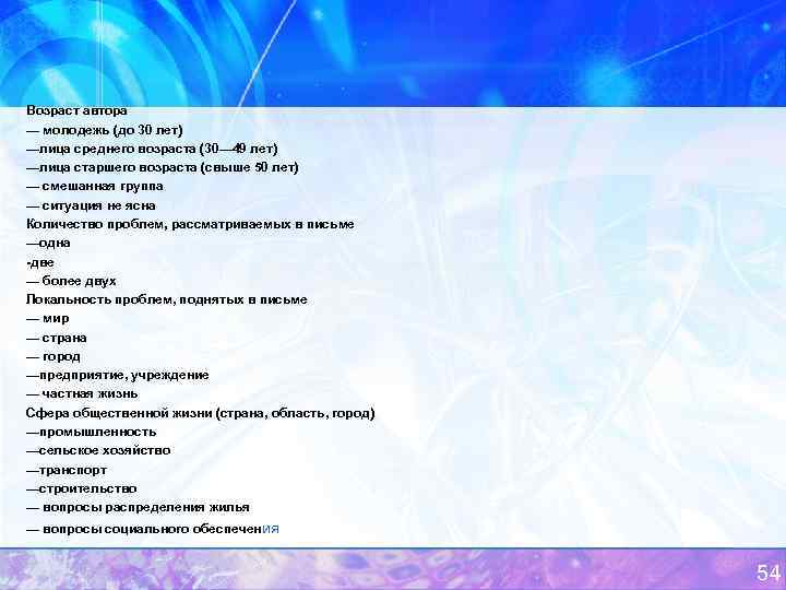 Возраст автора — молодежь (до 30 лет) —лица среднего возраста (30— 49 лет) —лица