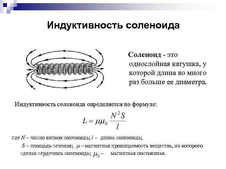 Индуктивность соленоида Соленоид - это однослойная катушка, у которой длина во много раз больше