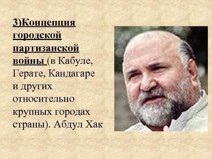 3)Концепция городской партизанской войны (в Кабуле, Герате, Кандагаре и других относительно крупных городах страны).