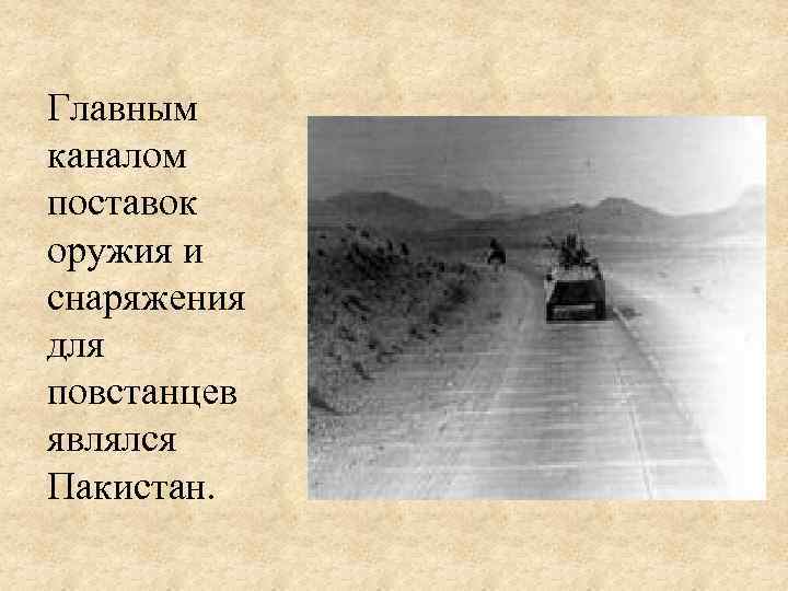 Главным каналом поставок оружия и снаряжения для повстанцев являлся Пакистан. 